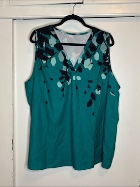 Sleeveless Teal V-Neck Floral Print Women's Top